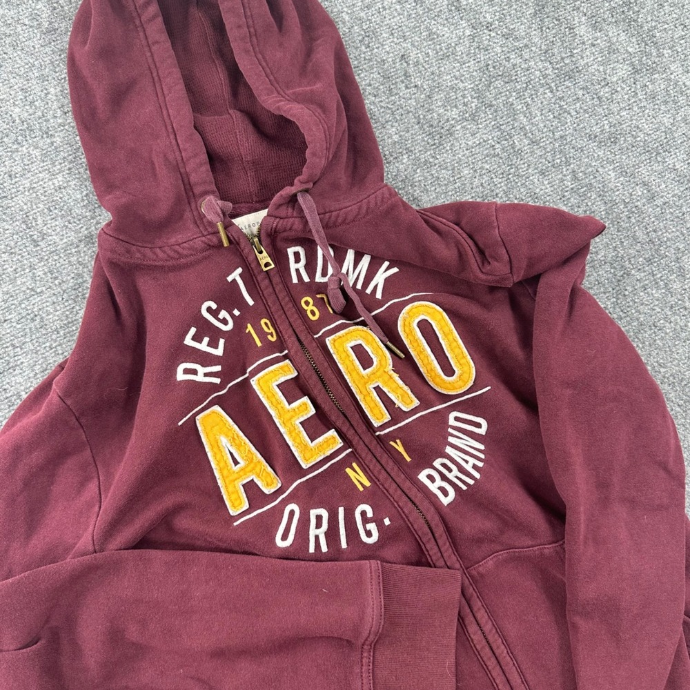 Aeropostale Zip Up Hoodie Large Burgundy Graphic Logo Long Sleeve Women's